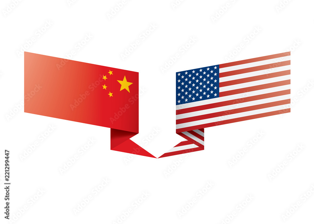 usa and China flags. Vector illustration on white background
