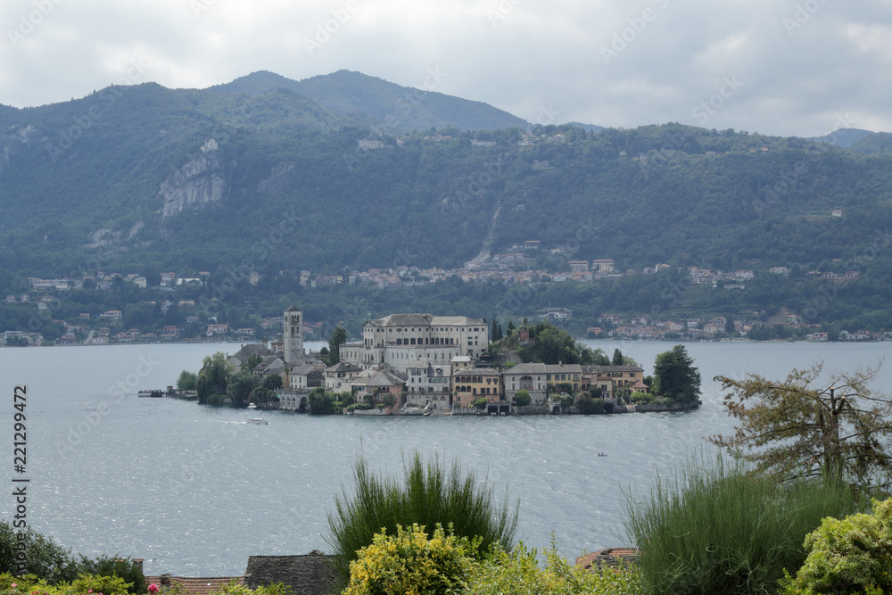 Fototapeta premium A landscape of Orta San Giulio island in the Orta Lake, in the Novara province in northern Italy