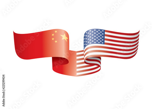 usa and China flags. Vector illustration on white background