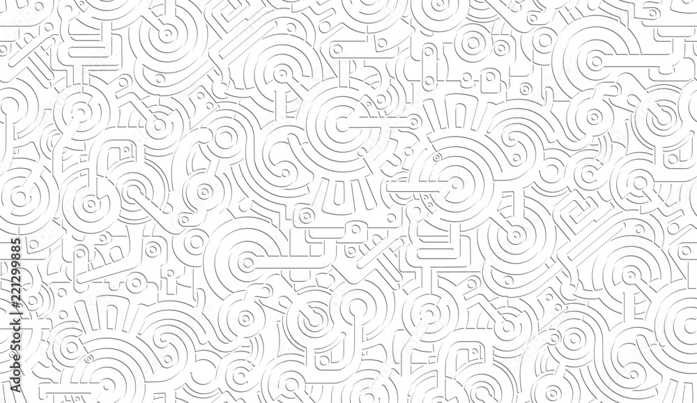 Seamless Vector Mechanical Pattern Texture. Isolated. Steampunk. White and Gray