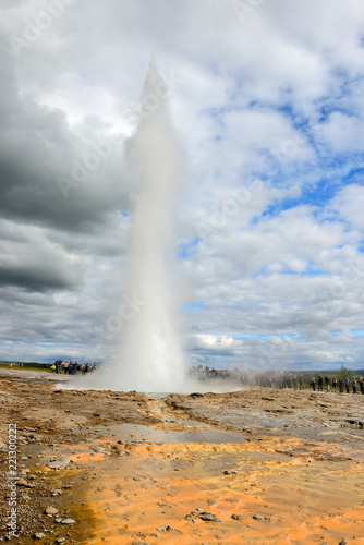 iew of the Strokkur geyser in Haukadalur area.