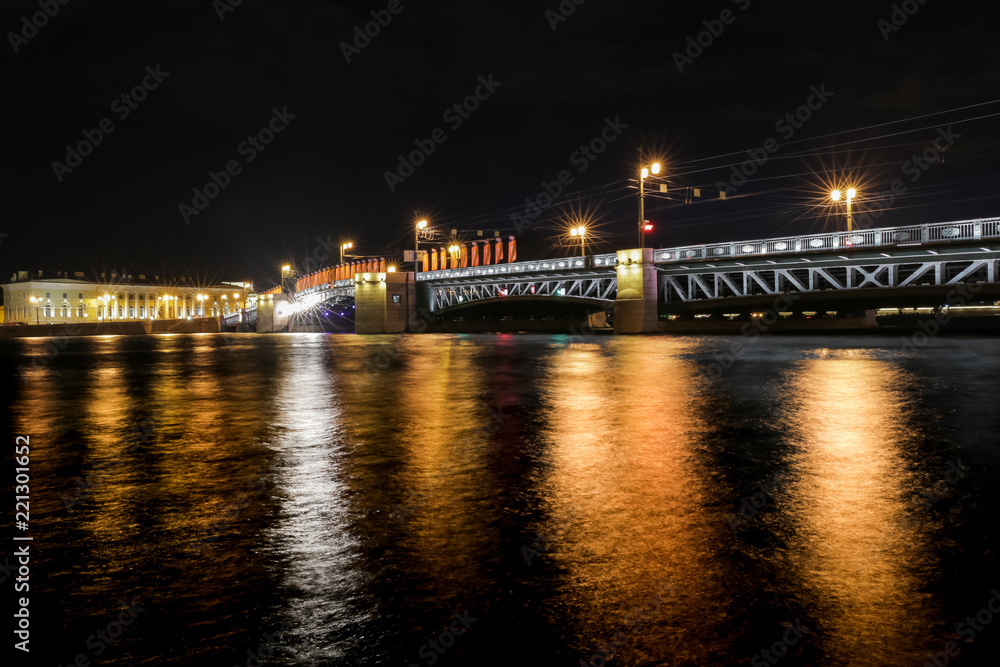 Palace Bridge, the Exchange Building, St. Petersburg, Russia, in August 2015