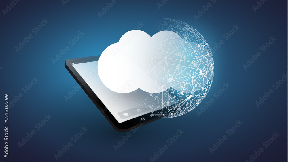 Cloud Computing Design Concept - Digital Network Connections, Technology Background with Globe and Tablet PC Cloud Computing Design Concept - Digital Network Connections, Technology Background with Globe and Tablet PC