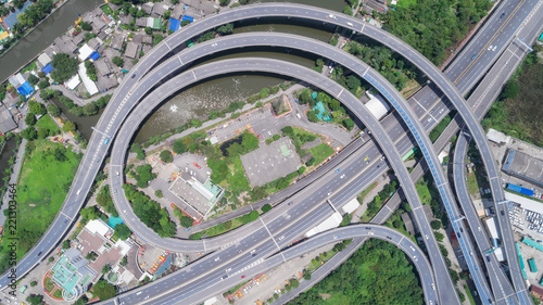Highway or express road network connection intersection for import export or transportation concept.