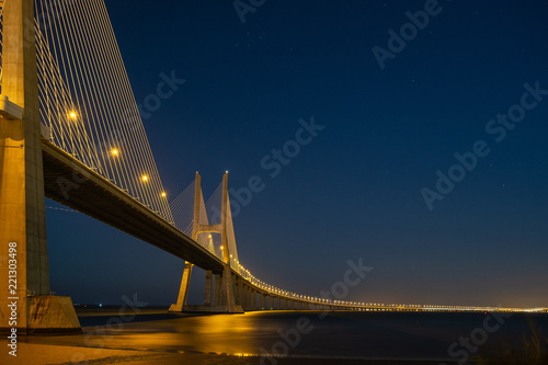 Part of Vasco da Gama's Bridge in Lisbon, during night
