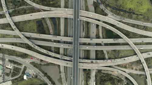 Aerial view highway road network intersection traffic. Can use for import export or transportation concept.