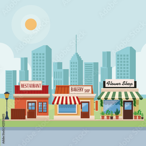 Stores at city scenery