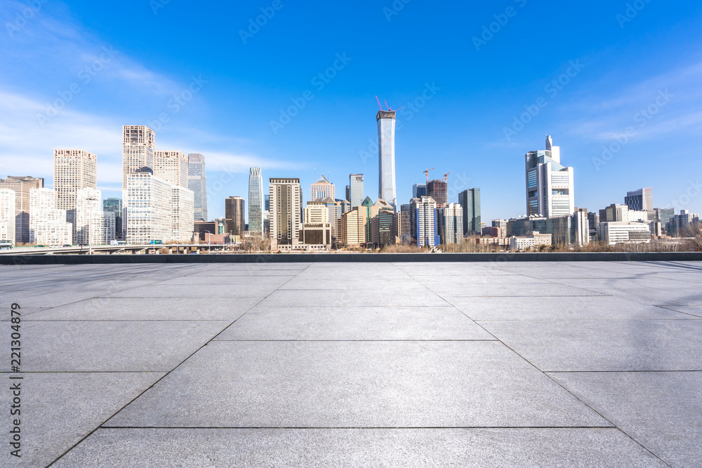 empty square with city skyline