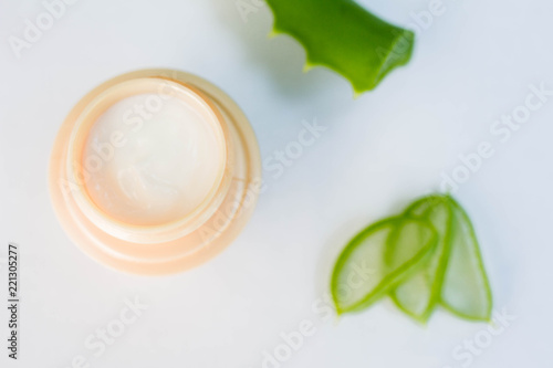 Aloe vera cosmetic anti wrinkle cream skin face and body care hygiene moisture lotion wellness dermatology medicine therapy mask treatment in product container on white background