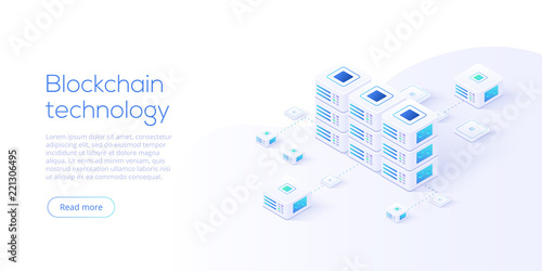 Hosting server isometric vector illustration. Abstract 3d datacenter or data center room background. Network mainframe infrastructure website header layout. Computer storage or farming workstation.
