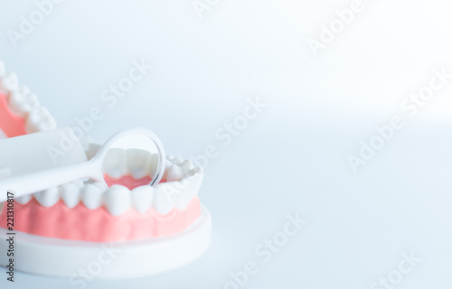 Dental model with dental equipment in oral health concept.