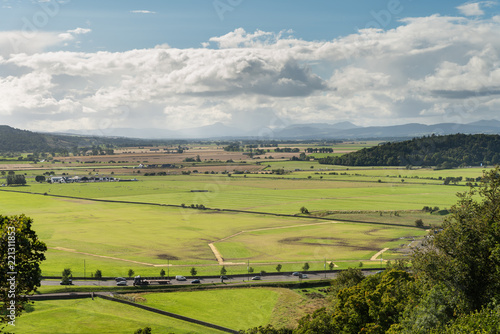 View across the Carse of Stirling to the mountains of Ben Vorlich and Stuc a Chroin  Stirling  Scotland.