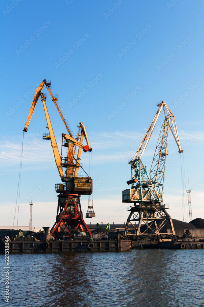 Crane in the port. Coal Loading