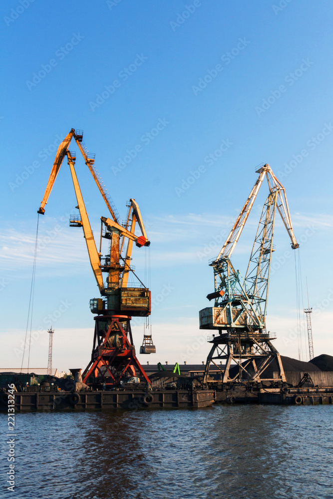 Crane in the port. Coal Loading Crane in the port. Coal Loading