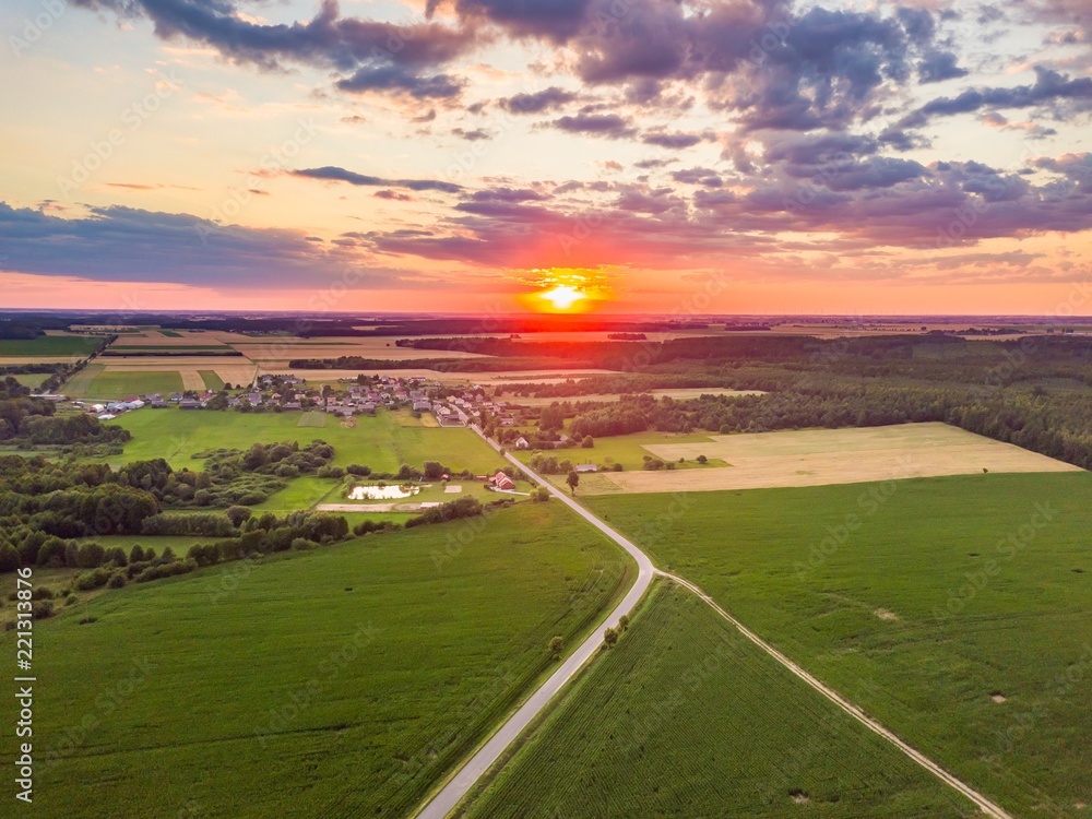Beautiful summer fields landscape from drone