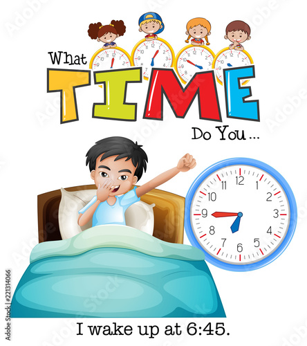 A young man wake up at 6:45