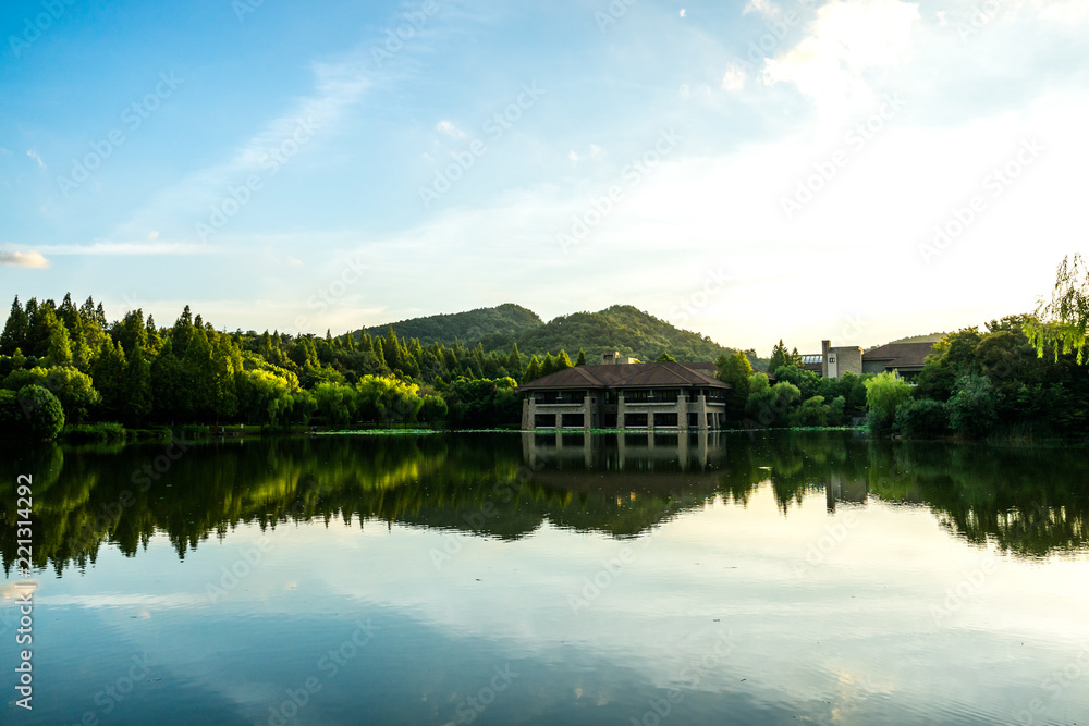 landscape with lake and trees