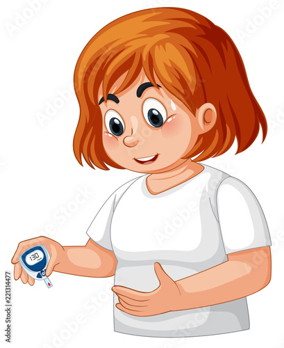 Girl with diabetes checking blood glucose