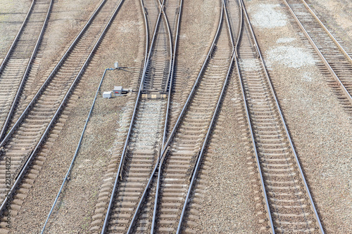 Railroad top view. Industrial concept background. Railroad travel, railway tourism Transportation