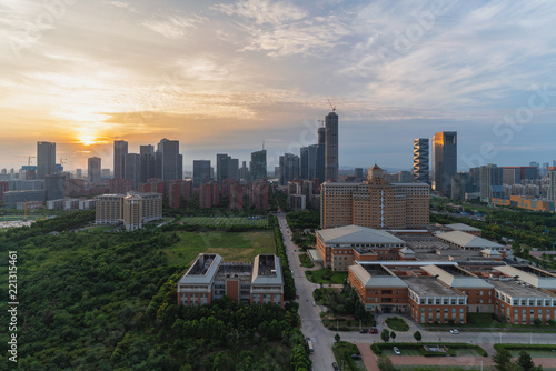 Modern new city sunset in Nanjing