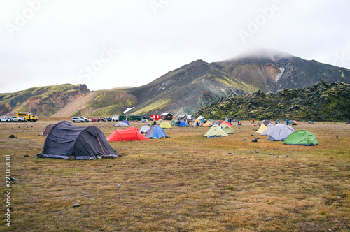 Landmannalaugar colorful camping tents