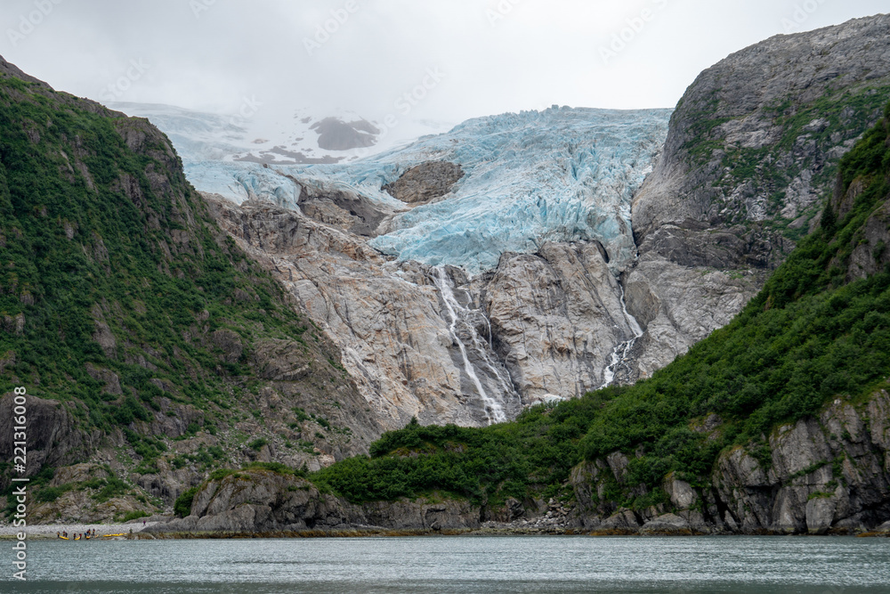 Hanging alpine glacier on an overcast day in Alaska's Kenai Fjords National Park in the summer