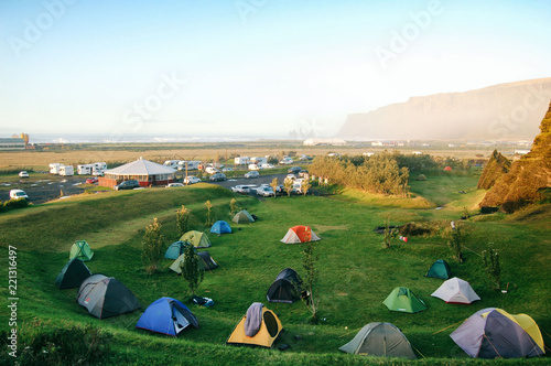 Canvas Print Vik camping landscape view