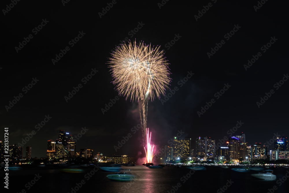 Fireworks at Pattaya Beach, Chonburi, Thailand Fireworks at Pattaya Beach, Chonburi, Thailand