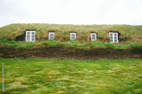 Traditional Icelandic house grass roof