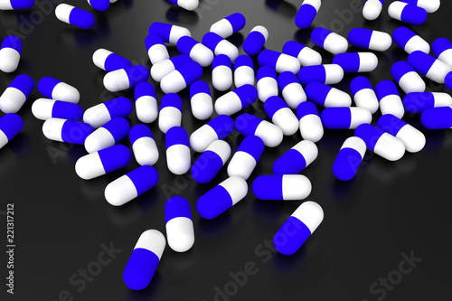 3D rendering pills on black background