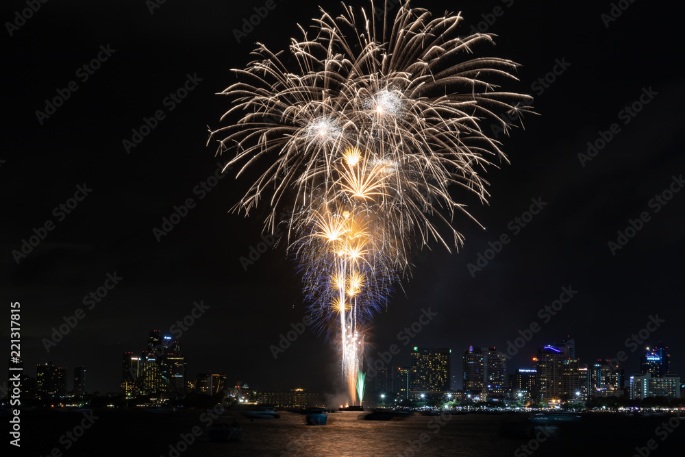 Fireworks at  Pattaya Beach, Chonburi, Thailand