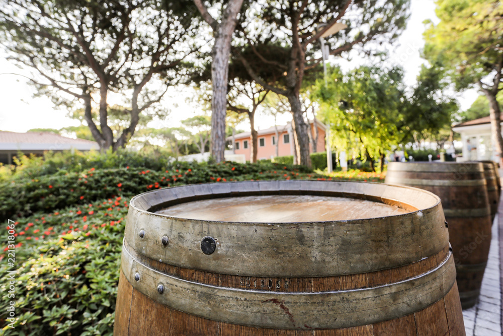wine barrel with room for your advertising product  
