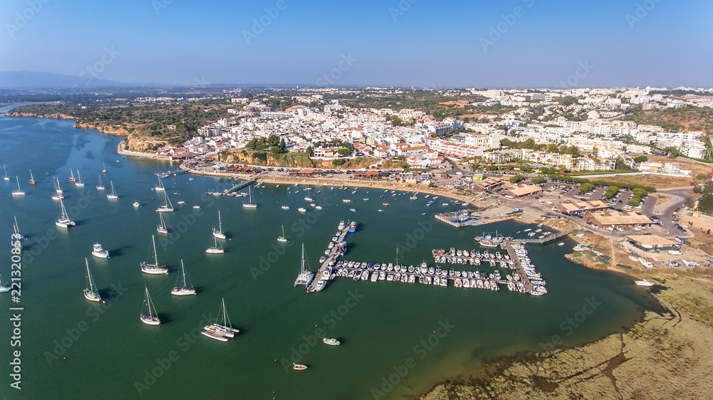 Aerial view of the village of Alvor, in the summer, in southern Portugal.