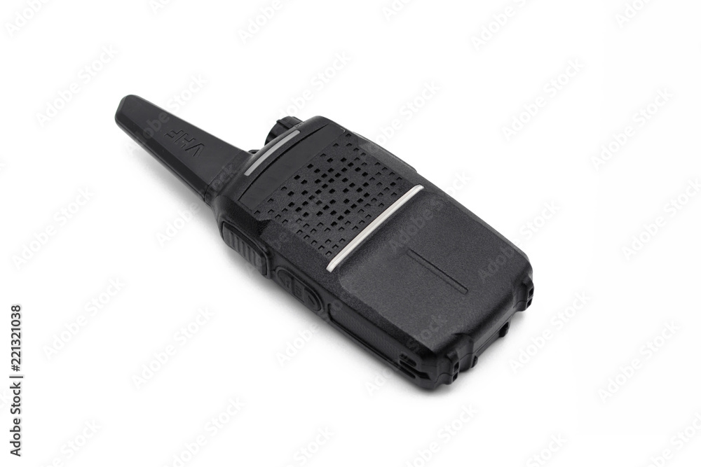 Black transceiver or walkie-talkie for speak and listen on white background or isolated Black transceiver or walkie-talkie for speak and listen on white background or isolated