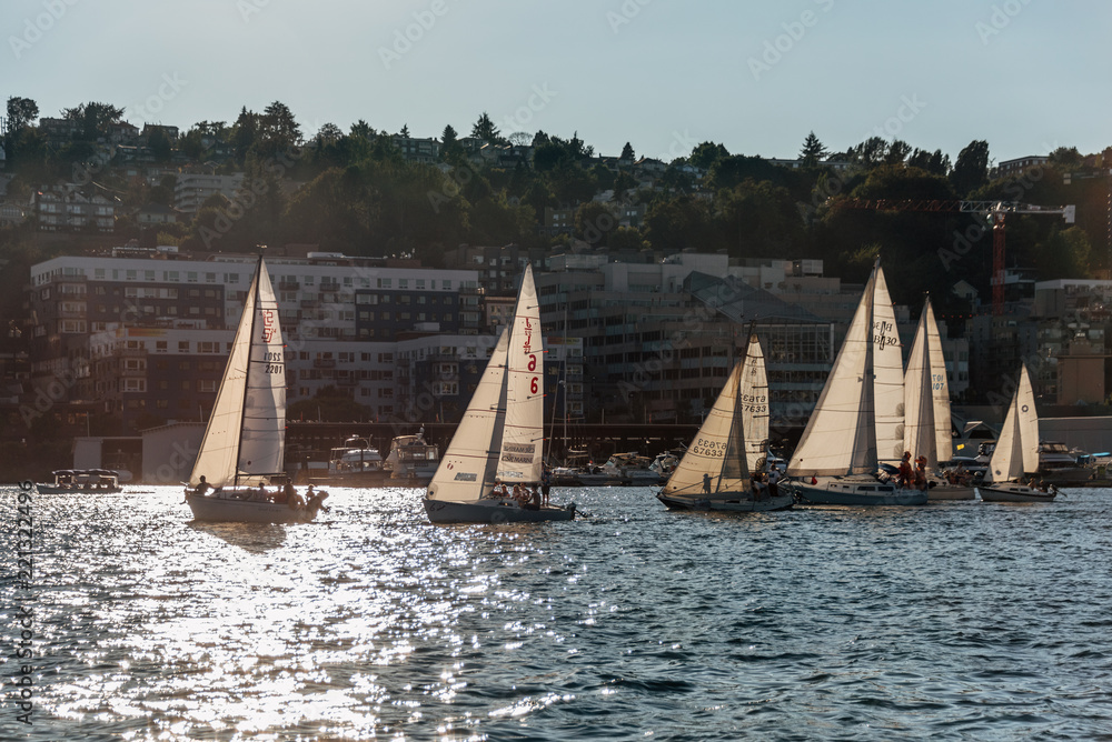 Fototapeta premium Sailboat Racing on Lake Union