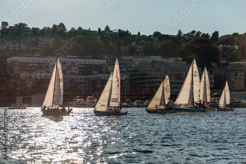 Fototapeta Naklejka Na Ścianę i Meble -  Sailboat Racing on Lake Union