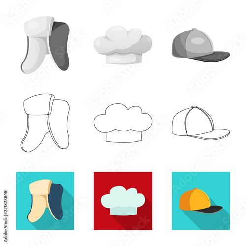 Isolated object of headwear and cap symbol. Set of headwear and accessory stock symbol for web.
