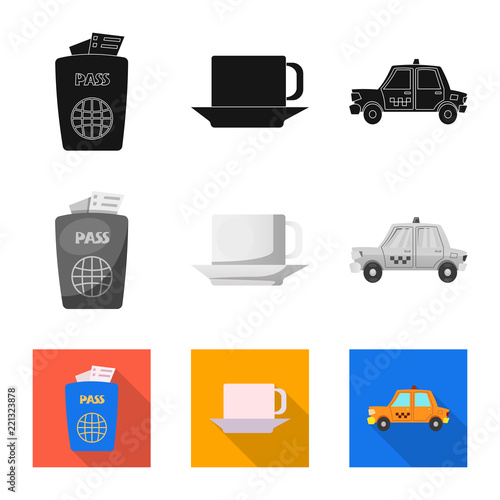 Vector illustration of airport and airplane icon. Collection of airport and plane vector icon for stock.