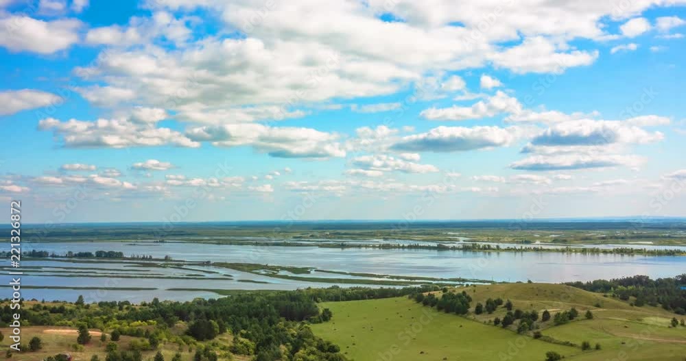 Timelapse of cloud movement and beautiful views of the river floods at the height of summer Timelapse of cloud movement and beautiful views of the river floods at the height of summer