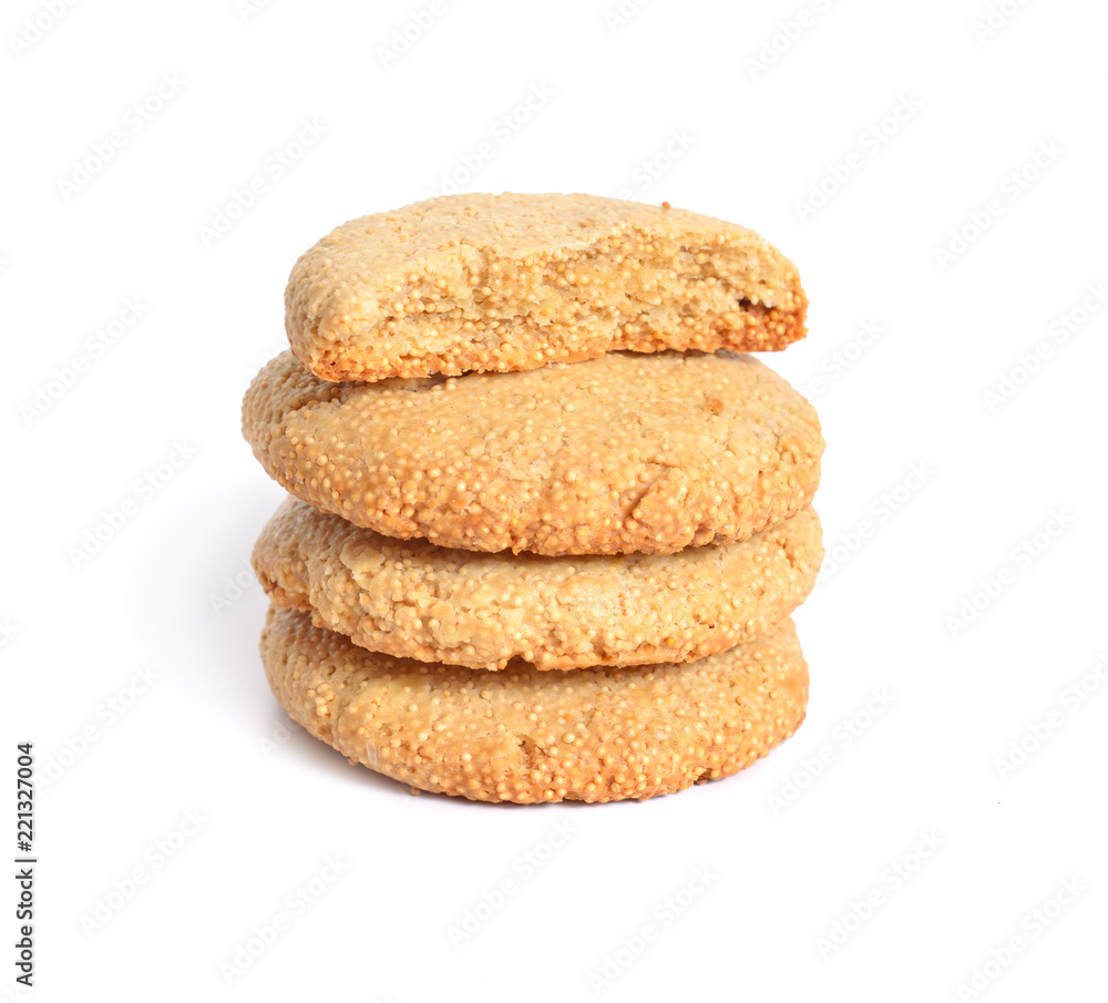 Cookies with amaranth. Isolated on white background