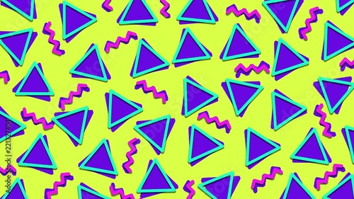 Retro abstract 80's 90's design pattern background. Memphis style with geometrical shapes of different vintage colors. Seamless 4k pop art design.