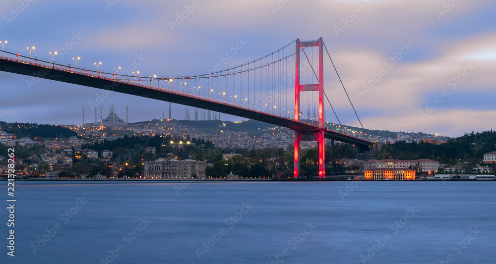 Bosporus Bridge at night, Ortakoy district, Istanbul Turkey