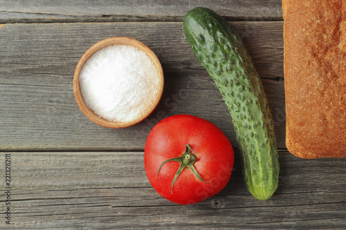 Bread  salt  cucumber and tomato