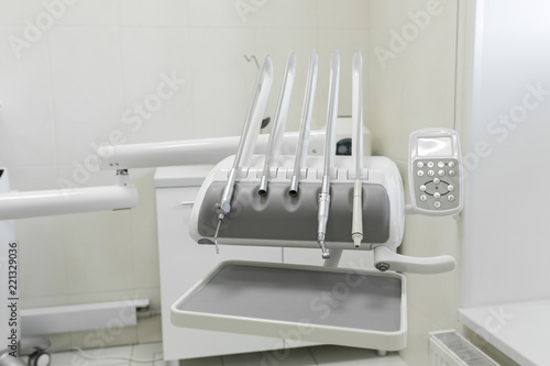 Stomatological instrument in the dentists clinic. Dental background: work in clinic (operation, tooth replacement)