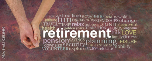 Photos You and me retiring together word cloud - male and female holding hands with a R