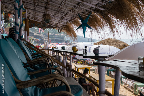 Beautiful Goa beach view from a beachside restaurant