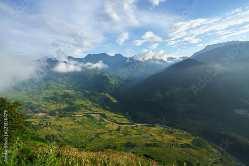 Terraced rice field landscape with low clouds in Y Ty, Bat Xat district, Lao Cai, north Vietnam © Hanoi Photography