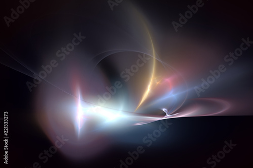 Abstrct Digital Artwork. Bright flashes of light in the dark. Technologies of fractal graphics.