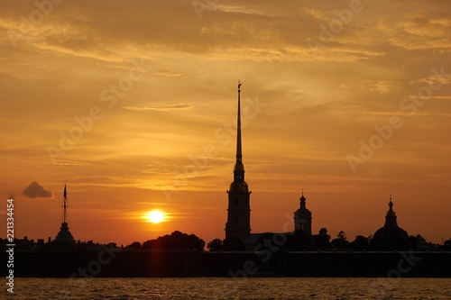 silhouette of the tower at sunset