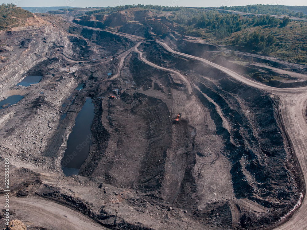 Open pit mine, extractive industry for coal, Russia, Kemerovo.